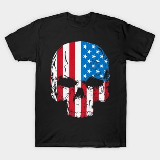 Flag 4th Of July Skull Floral Skeleton T-Shirt